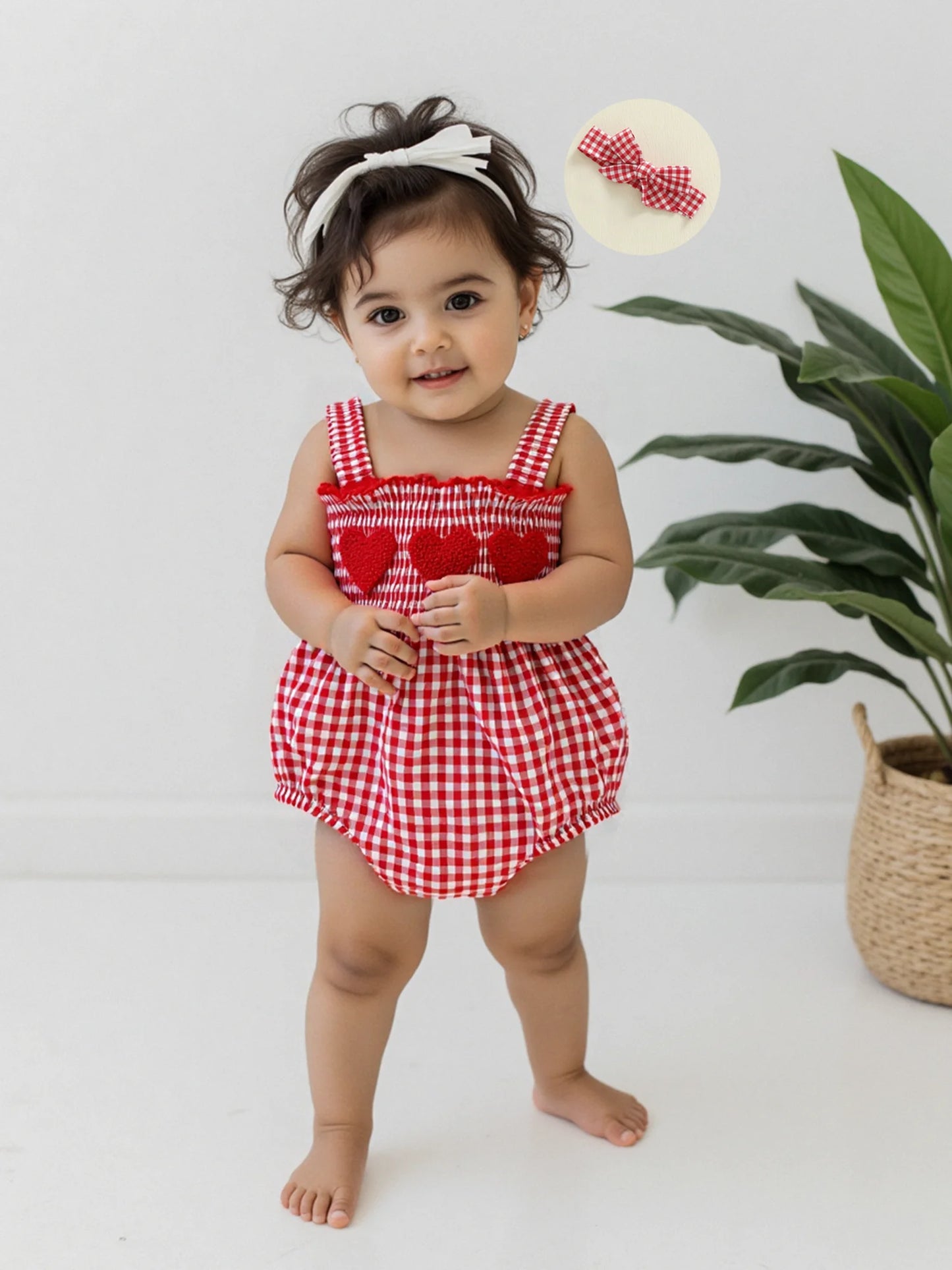 Toddler Girl Heart Print Romper & Headband Set
