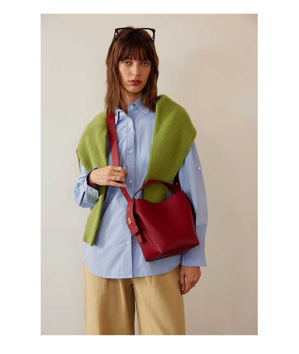 LA FESTIN Original Brand Genuine Leather Ladies Handbag Shoulder Crossbody Bag Portable Bucket Bag Female Bags Women's Bag