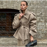 Elegant Lapel Lace-Up Overcoat