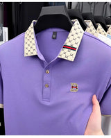 B Letter Embossed Short Sleeve Polo Shirt for Men