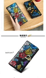 Genuine Leather Purse Wallet Female 3d Embossing Ladies Personality Retro Long Clutch Wallet Women Purse Coin Holders