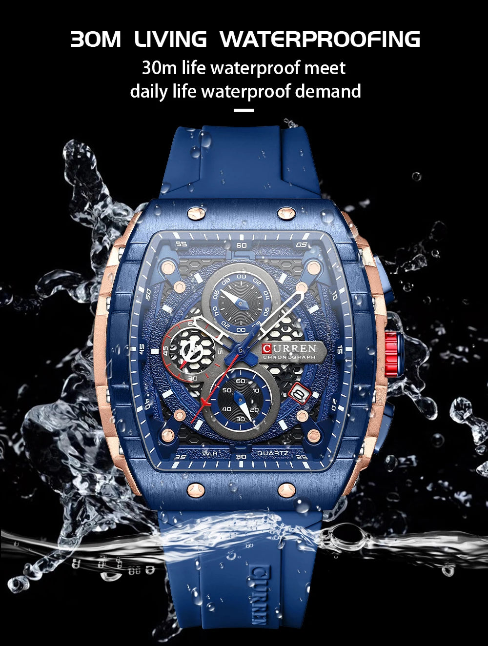 Men’s Sport Quartz Watch – Yellow Silicone Strap, Luminous Auto Date Square Dial