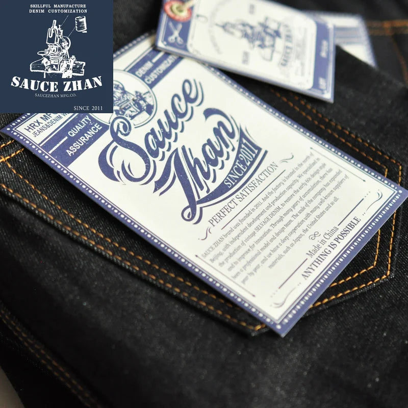 SauceZhan 315XX Taper  fit Selvedge denim Jeans for men  Denim Jeans Unwashed BLUE Jeans 14.5 Oz Motorcycle Jeans