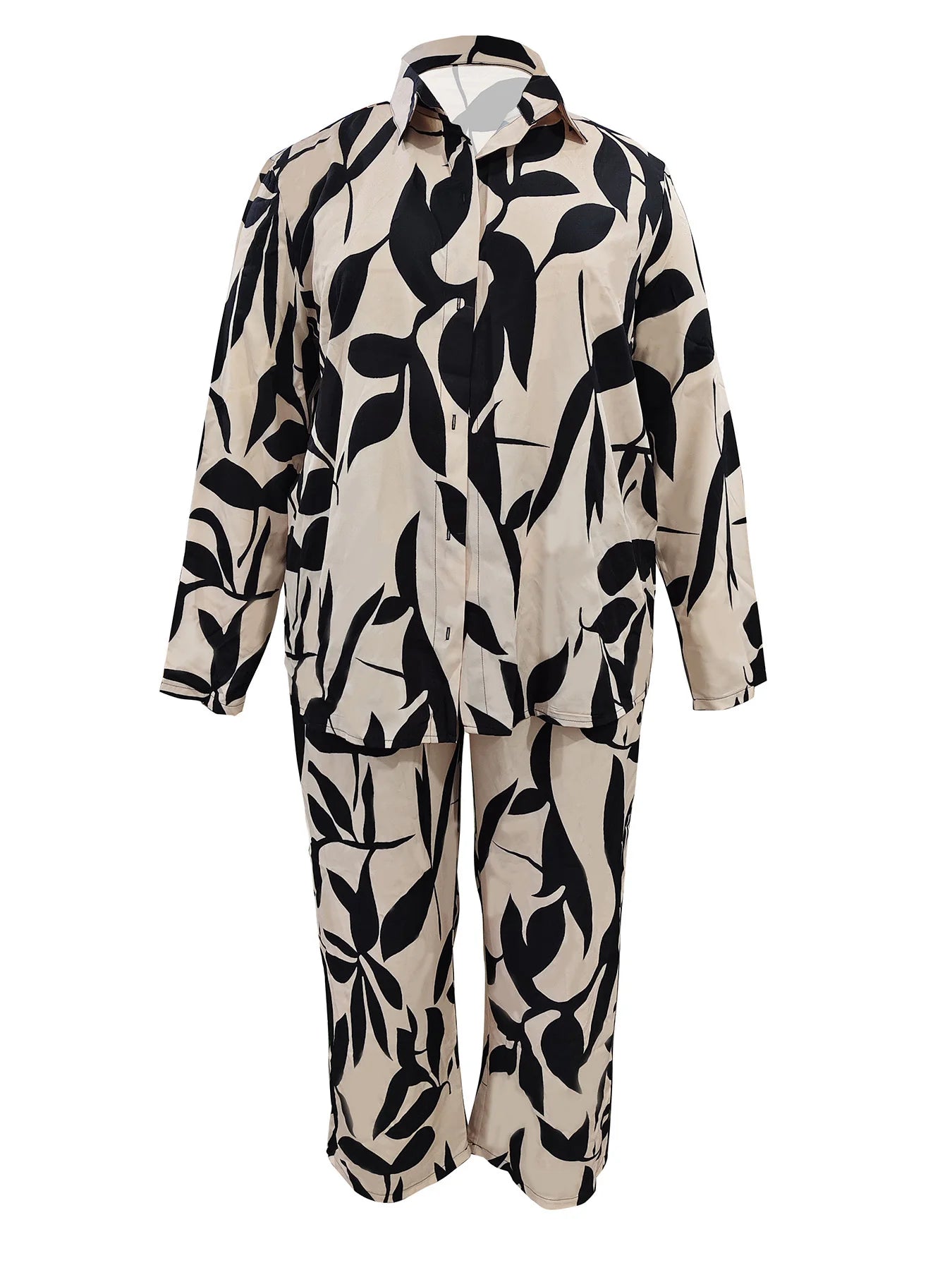 Plus Size Leaf Print 2-Piece Set