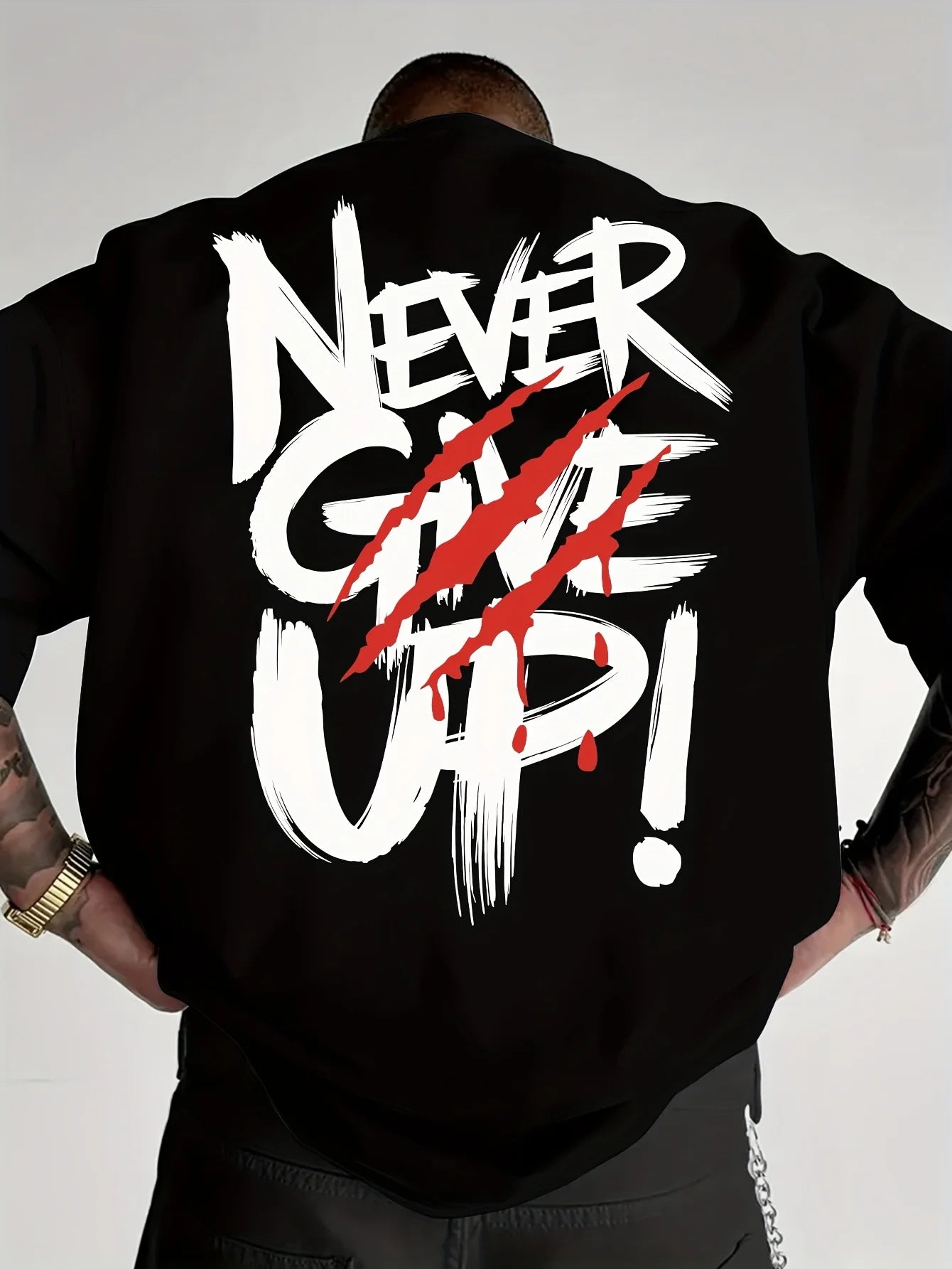 Men's "Never Give Up" 100% Pure Cotton Graphic Tee - Loose Fit