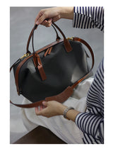 Women's Nylon With Genuine Leather Zipper Tote Lightweight Soft Travling Bags Versatile Style Handbag Different Colors And Size