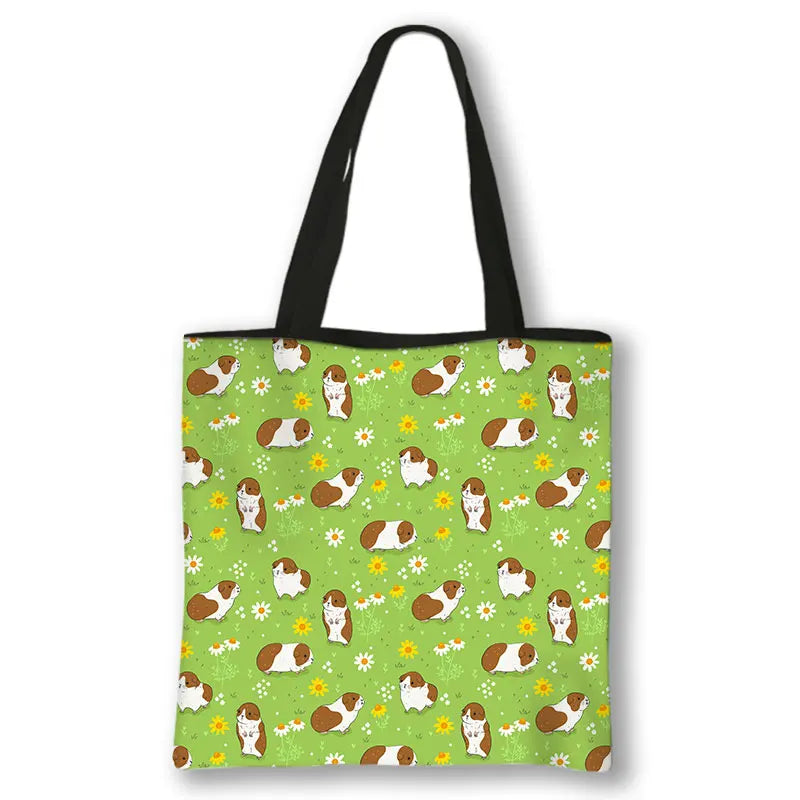 Kawaii Pet Guinea Pig Hamster Print Shoulder Bag Women Casual Handbags Large Capacity Totes Bag Eco Reusable Shopping Bags Gift