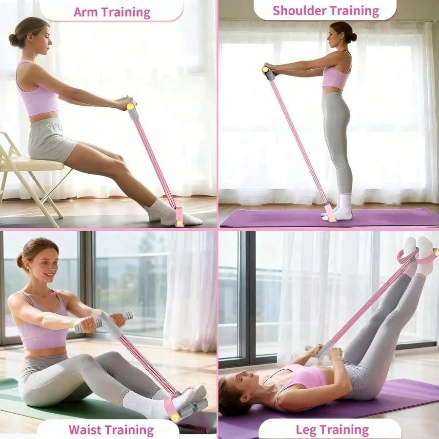 6 Tubes Natural Rubber Pedal Resistance Bands with Handles Multifunctional Yoga Pedal Puller Elastic Tension Rope Full Body Slimming Stretching Trainer Fitness Exercise Equipment for Abdomen Waist Arm Leg Home Gym Yoga Workou