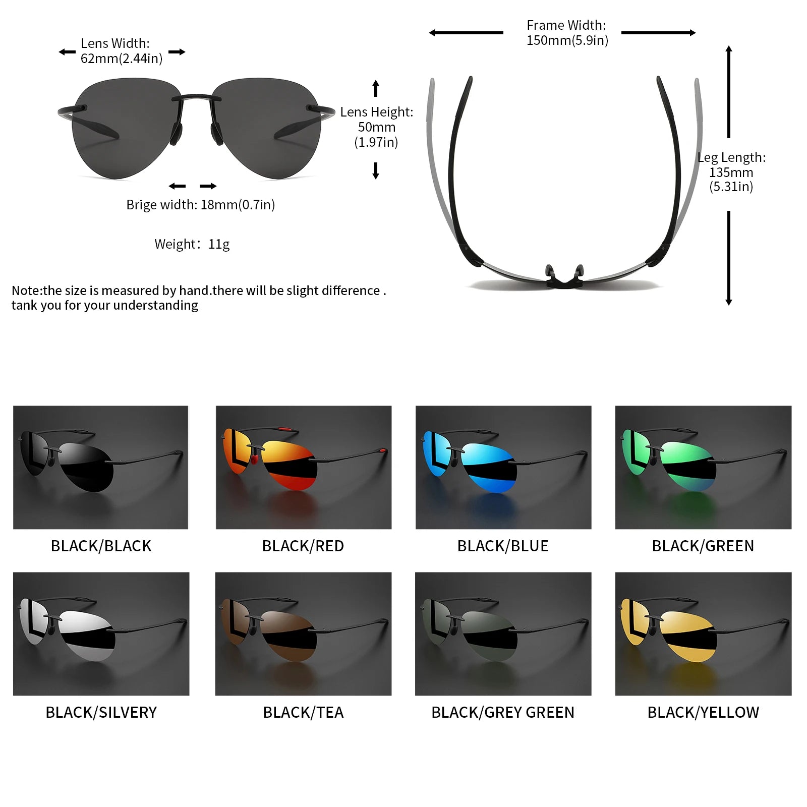 TR90 Frameless Polarized Aviator Sunglasses – Ultralight