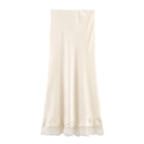 Willshela Lace Hem Pleated A-Line Midi Skirt