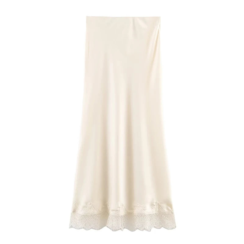 Willshela Lace Hem Pleated A-Line Midi Skirt