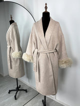 Elegant Fox Fur & Double-Sided Wool Coat