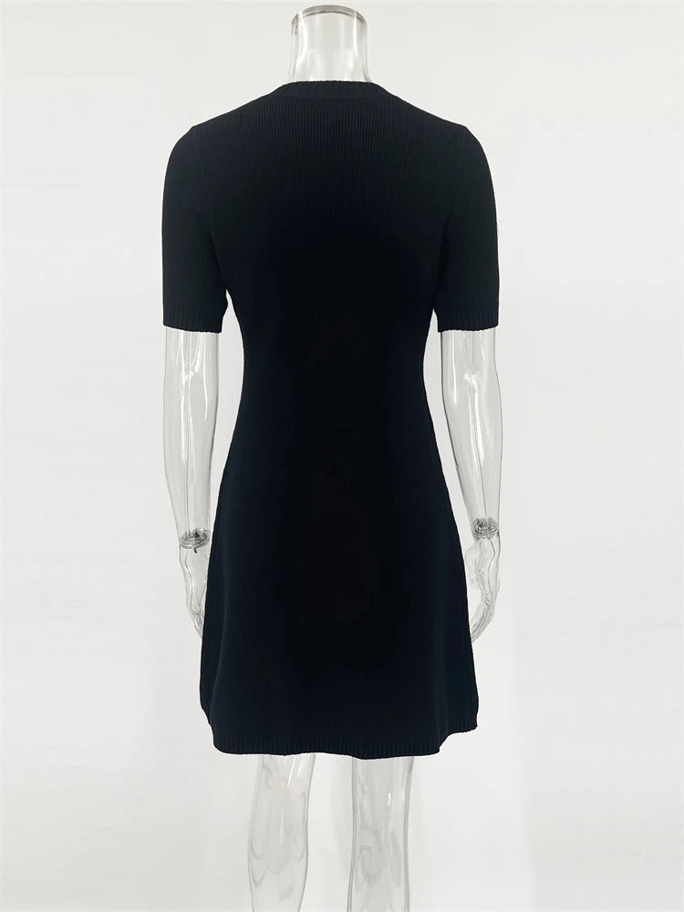 Elegant Ribbed Knit Mini Dress