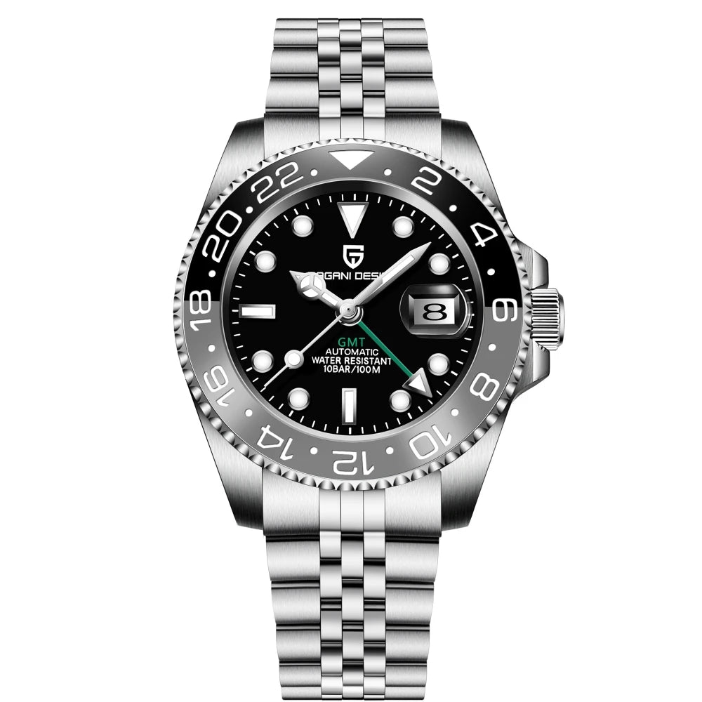 PAGANI DESIGN GMT Automatic Watch — Sapphire Crystal, 10-Bar Waterproof, 40mm