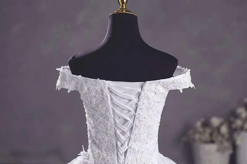 Pure White Wedding Dresses Elegant Boat Neck Ball Gown Simple Vestido De Noiva Plus Size Robe De Mariee