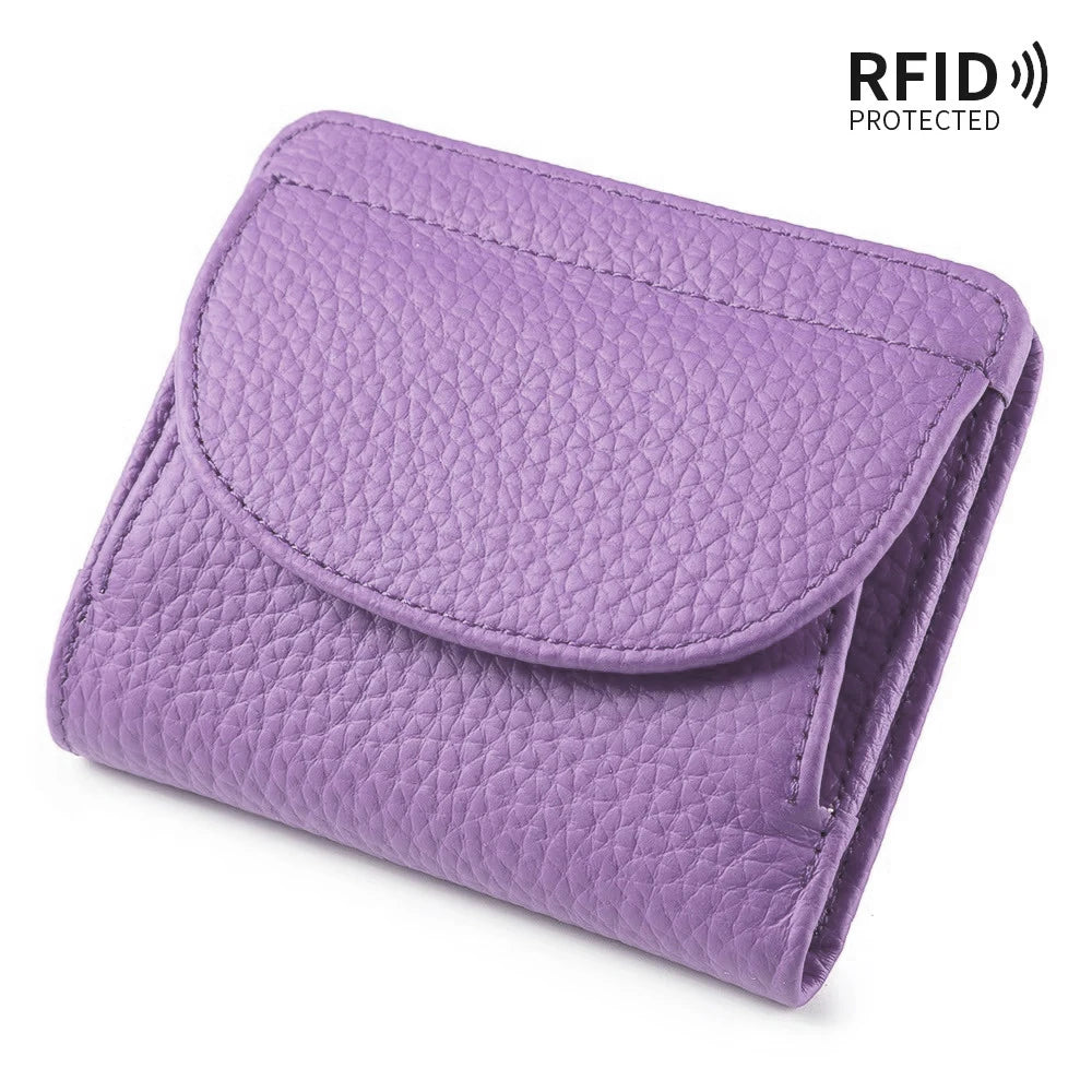 New Women Genuine Leather Mini Wallet RFID Folding Simple Ultra-thin Small Soft Cowhide Wallet Female Card Holder Coin Bags