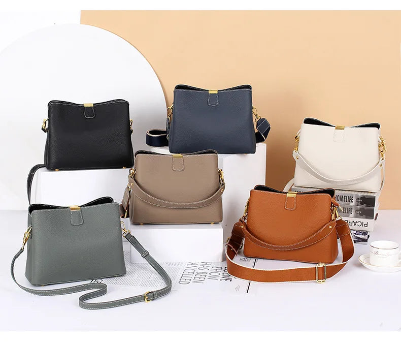 Women's Genuine Leather Handbag Luxury Bucket Style Casual Lady Fashion Shoulder Crossbody Messenger Bag for Girls 2025 Hot Sale