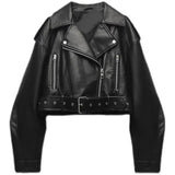 Women's Faux Leather Belted Moto Jacket
