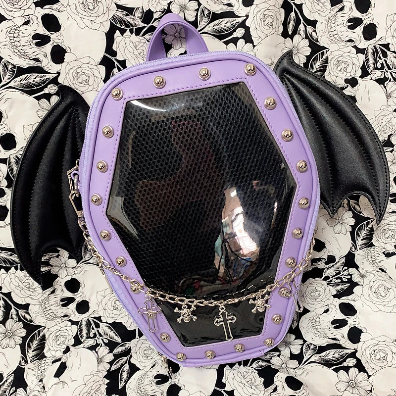 Gothic Punk Coffin Shape Ita Bag Women Clear Backpacks Dark Lolita Handbag and Shoulder Bag Girls Cosplay Designer 2 Insert