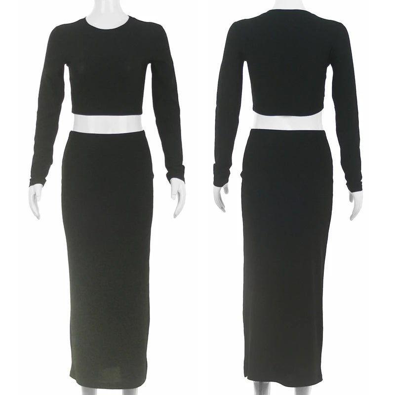 Elegant Two-Piece Long Sleeve Skirt Set