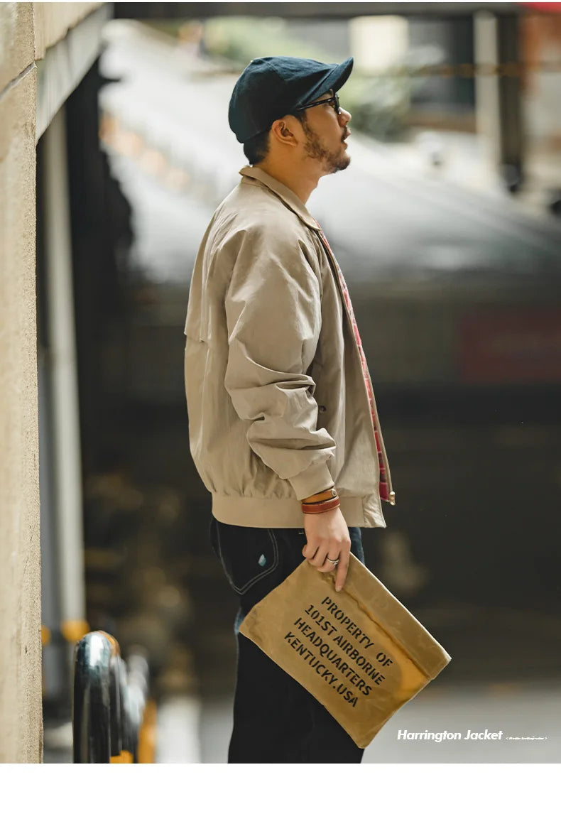 MADEN Men's Vintage Khaki Moto Jacket