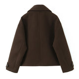 NLZGMSJ Vintage Casual Chic Women Overcoat Solid Pockets Double-breasted Short Coat New Fashion 2025 Winter Holiday Coats