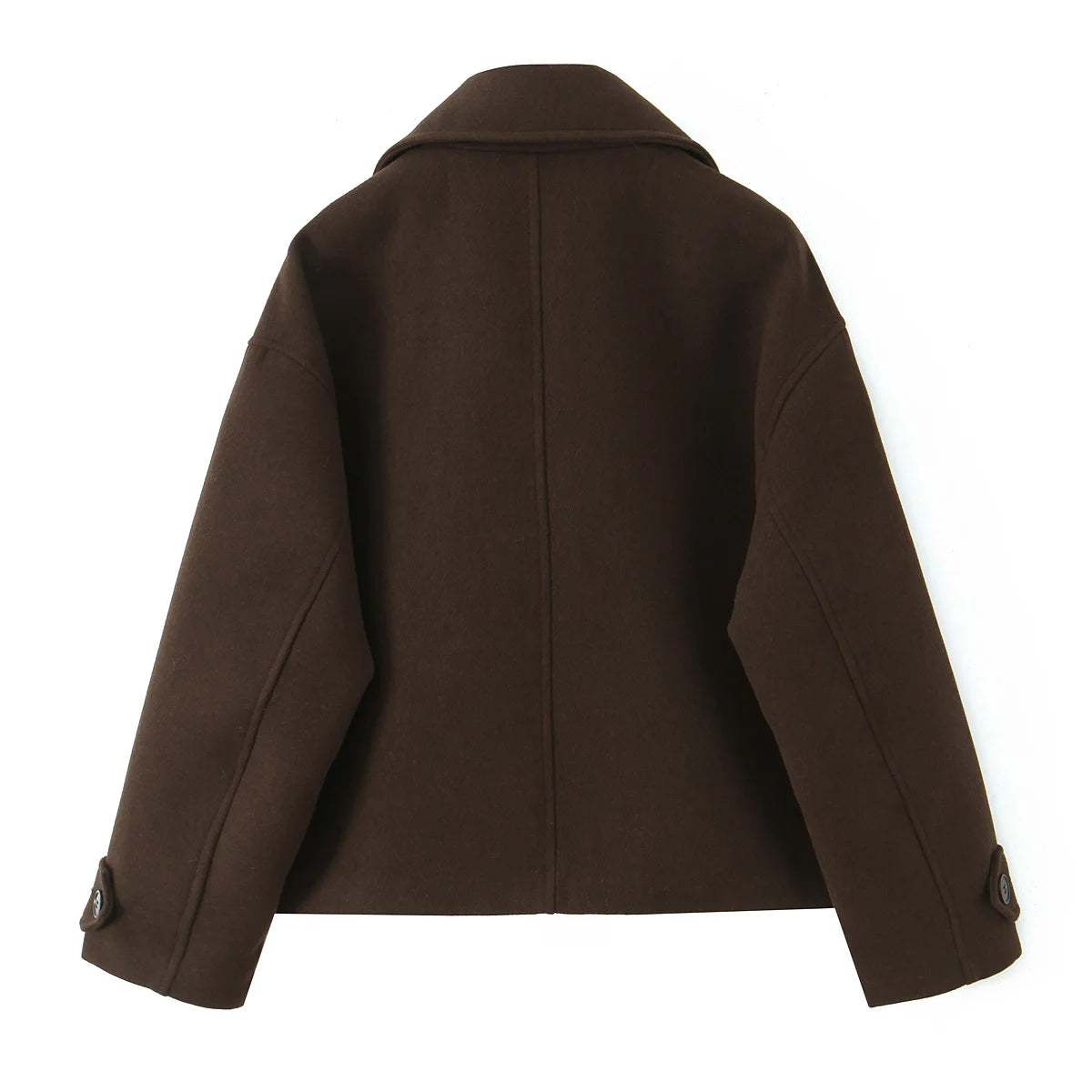 NLZGMSJ Vintage Casual Chic Women Overcoat Solid Pockets Double-breasted Short Coat New Fashion 2025 Winter Holiday Coats
