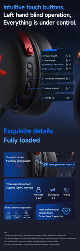 MCHOSE V9 Pro Gaming Headphones 2.4G BT5.3 Wireless BT5.3 Headset 7.1 FPS Surround Sound Earphones With Noise Reduction Mic