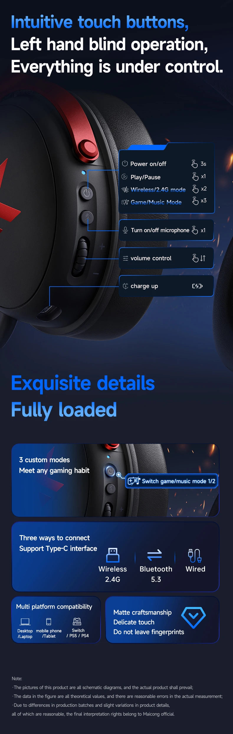 MCHOSE V9 Pro Gaming Headphones 2.4G BT5.3 Wireless BT5.3 Headset 7.1 FPS Surround Sound Earphones With Noise Reduction Mic