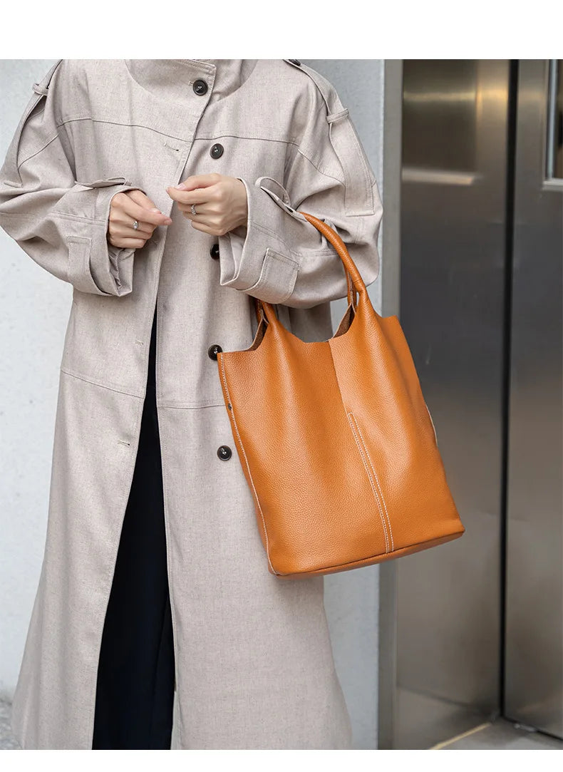 Luxury Soft Leather Bucket Bag | Large Women’s Shoulder Bag