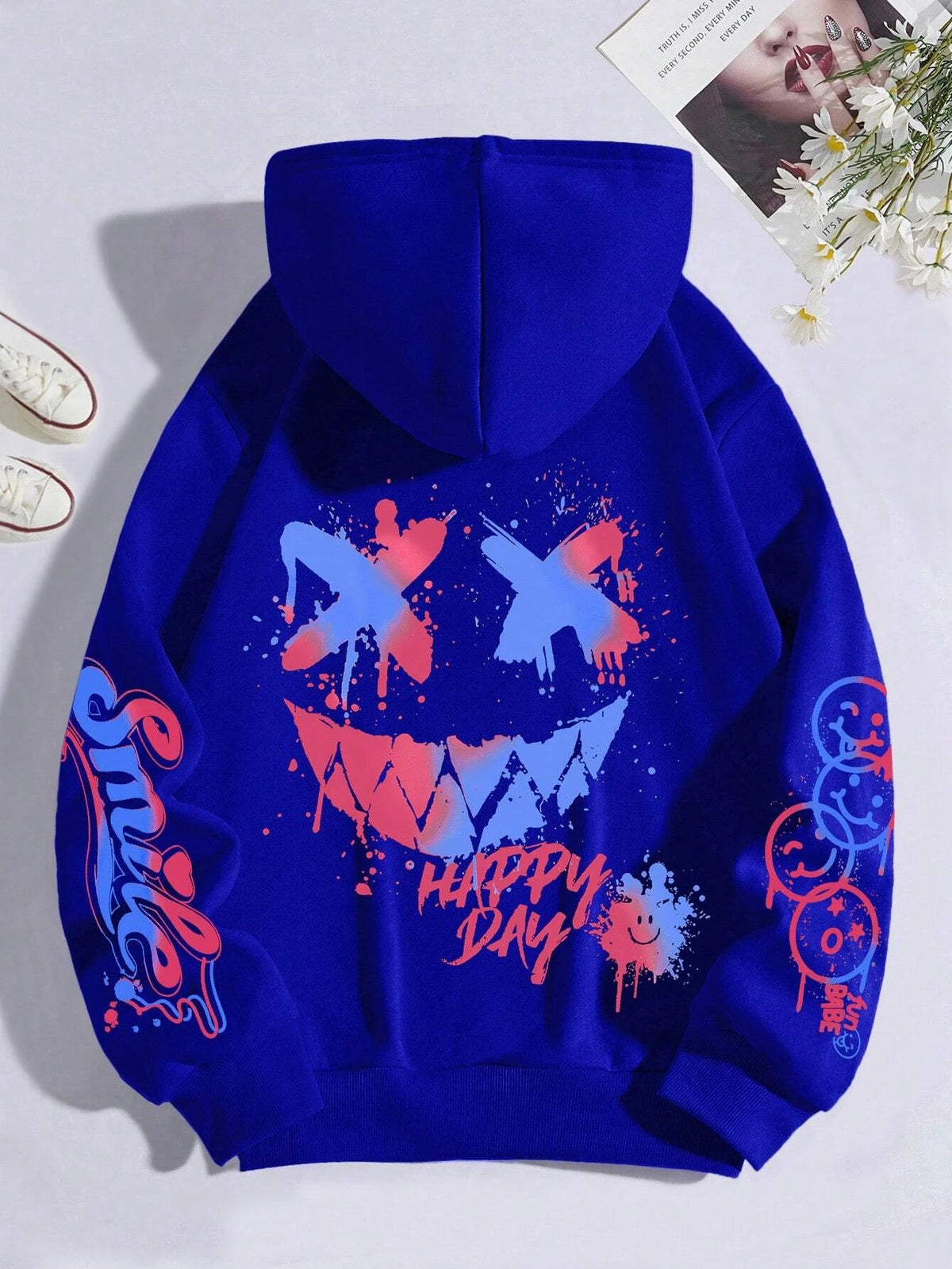 Happy Day Women's Oversized Graffiti Hoodie
