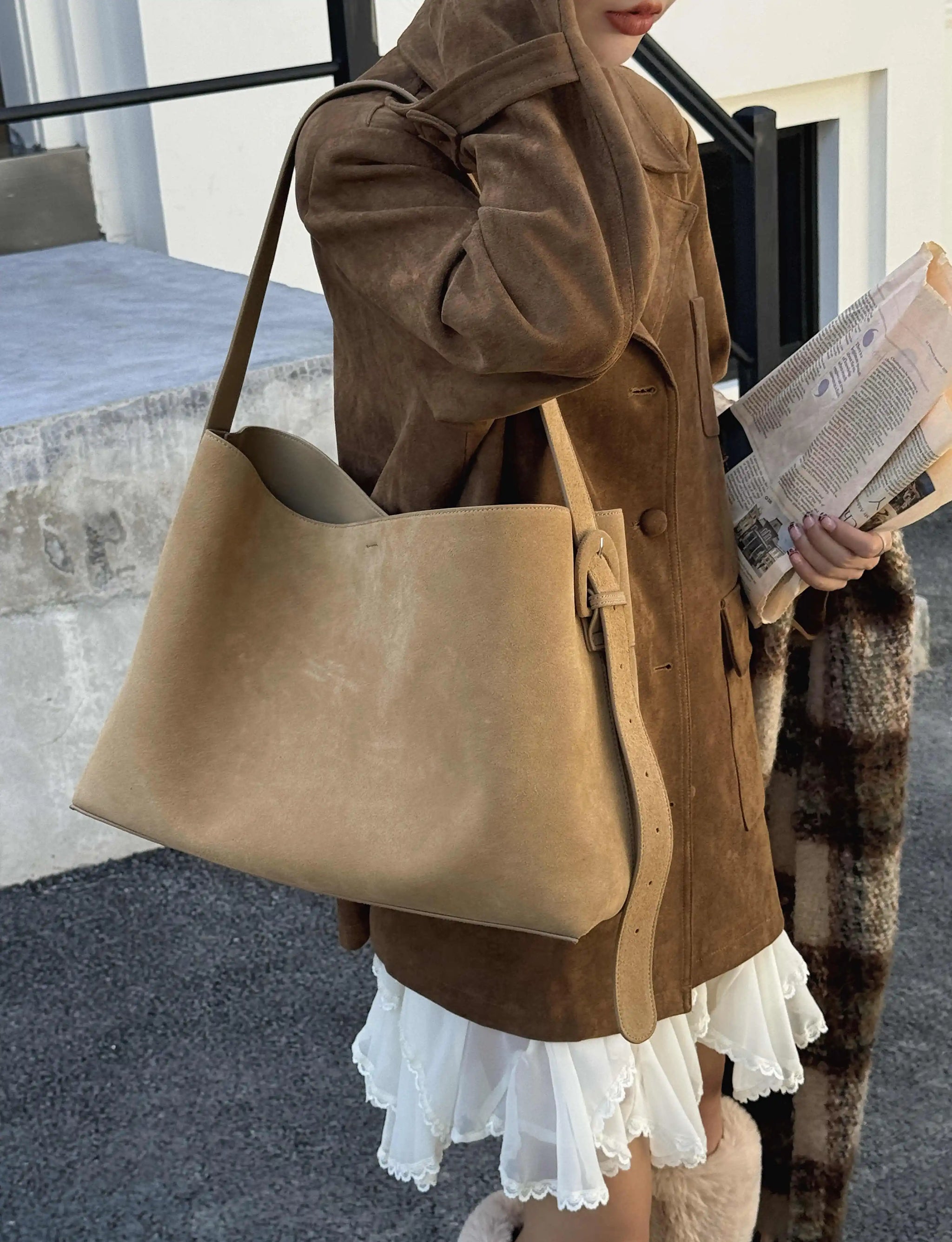 Motingsome Oversize Women Bag Luxury Suede Leather Winter Bags Frosted Cow Skin Handbag and Purses Retro Lady Tote 2024 New