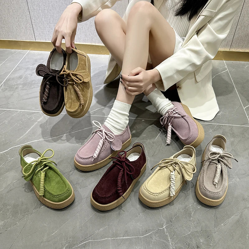 AIYUQI Women's Suede Leather Platform Loafers – British Style
