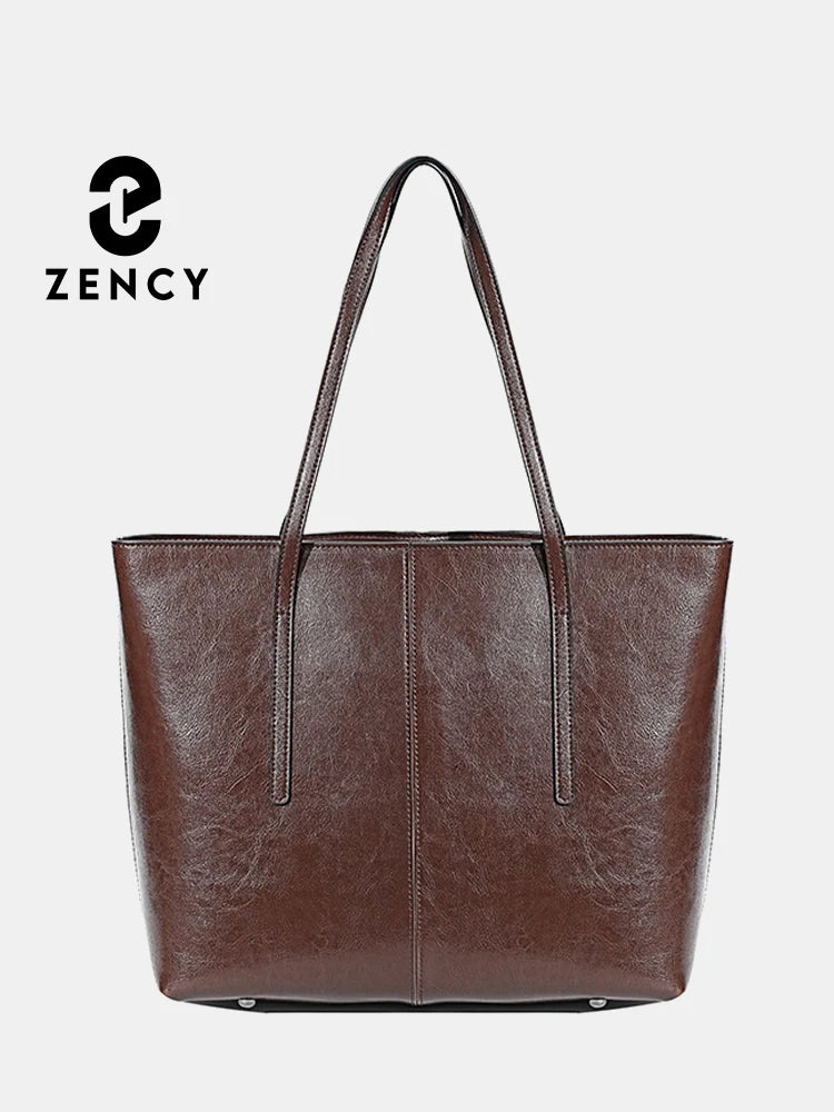 New Coffee Women Handbag 100% Genuine Leather Ladies Shoulder Purse Ladies Black Tote Bag Large Capacity Shopper Bags Brown