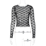 Mesh Lace Long Sleeve Crop Top