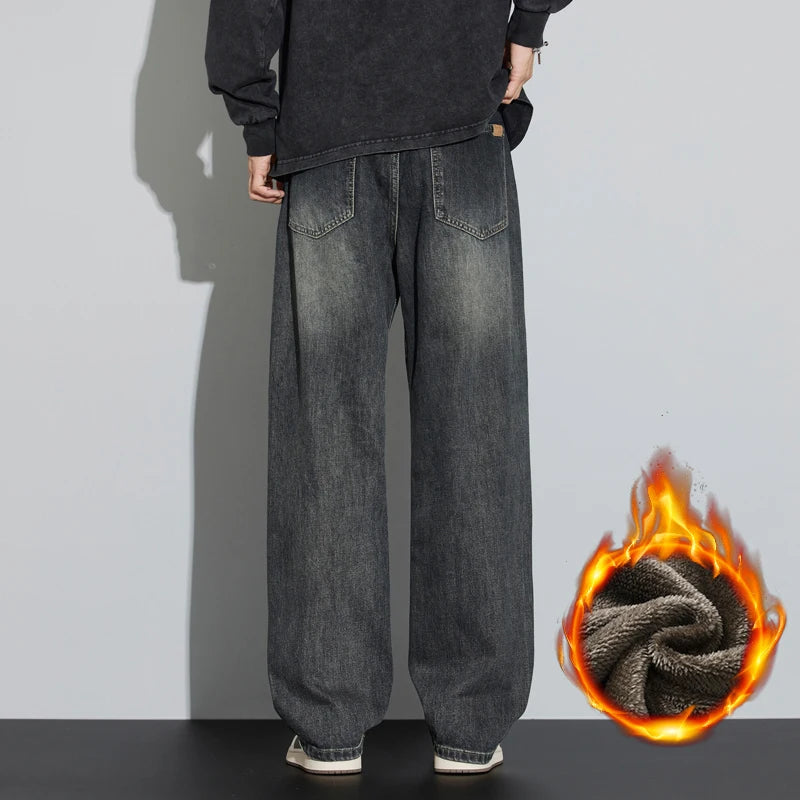 Men's Fleece-Lined Wide-Leg Jeans – Winter Warmth