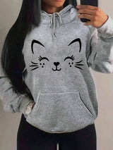 Women's Playful Cat Graphic Fleece Hoodie