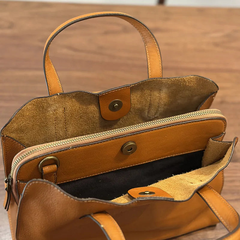Johnature 2026 Spring New Handbag Genuine Leather Casual Versatile Tote Bag Soft Cowhide Women's Shoulder Crossbody Bag