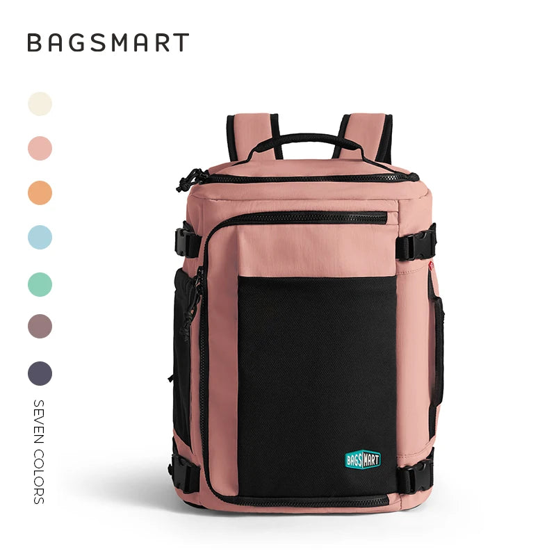 BAGSMART Men Women Travel Backpack with Shoe Compartment Airplane Compression Backpack Waterproof Anti‑theft Cabin Bag