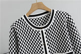 Women's Plaid Knit 2-Piece Set: Button-Down Cardigan & High-Waist Wide Leg Pants