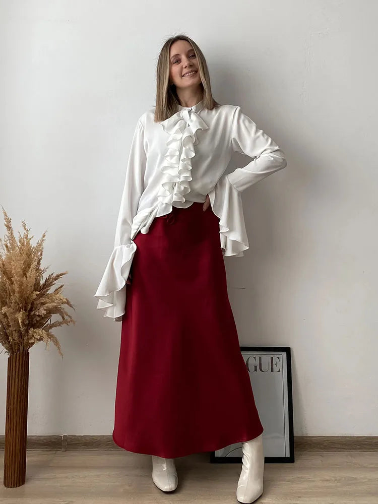 Women's Satin Maxi Skirt – Elegant Ankle-Length