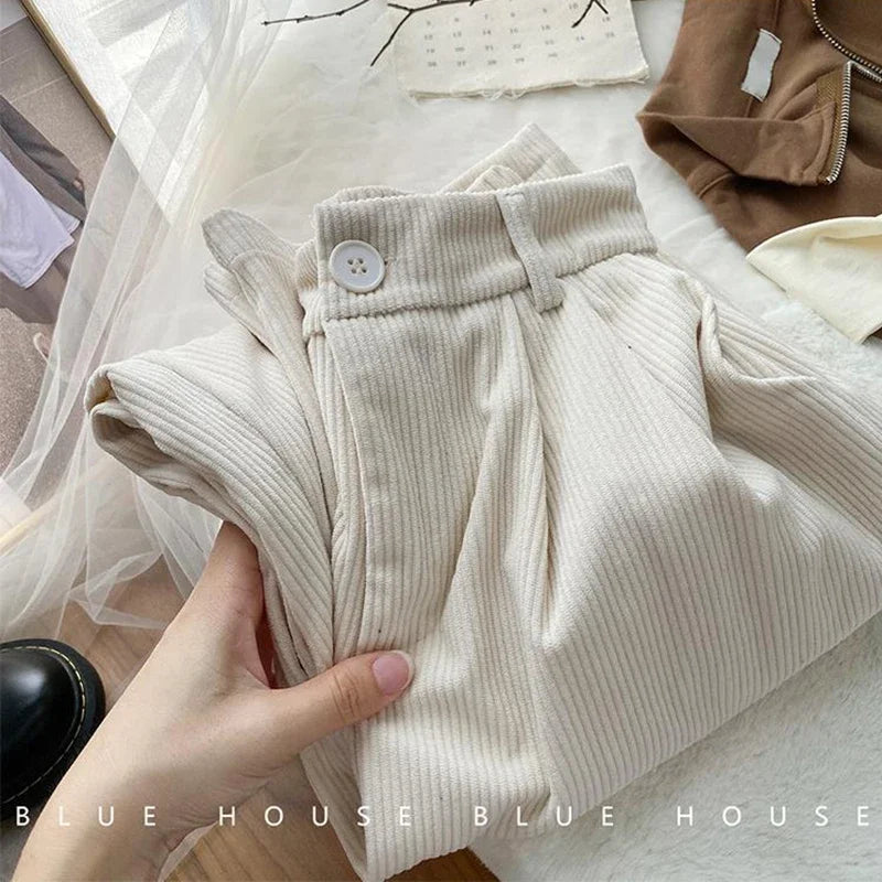 Women's High-Waist Corduroy Wide-Leg Pants
