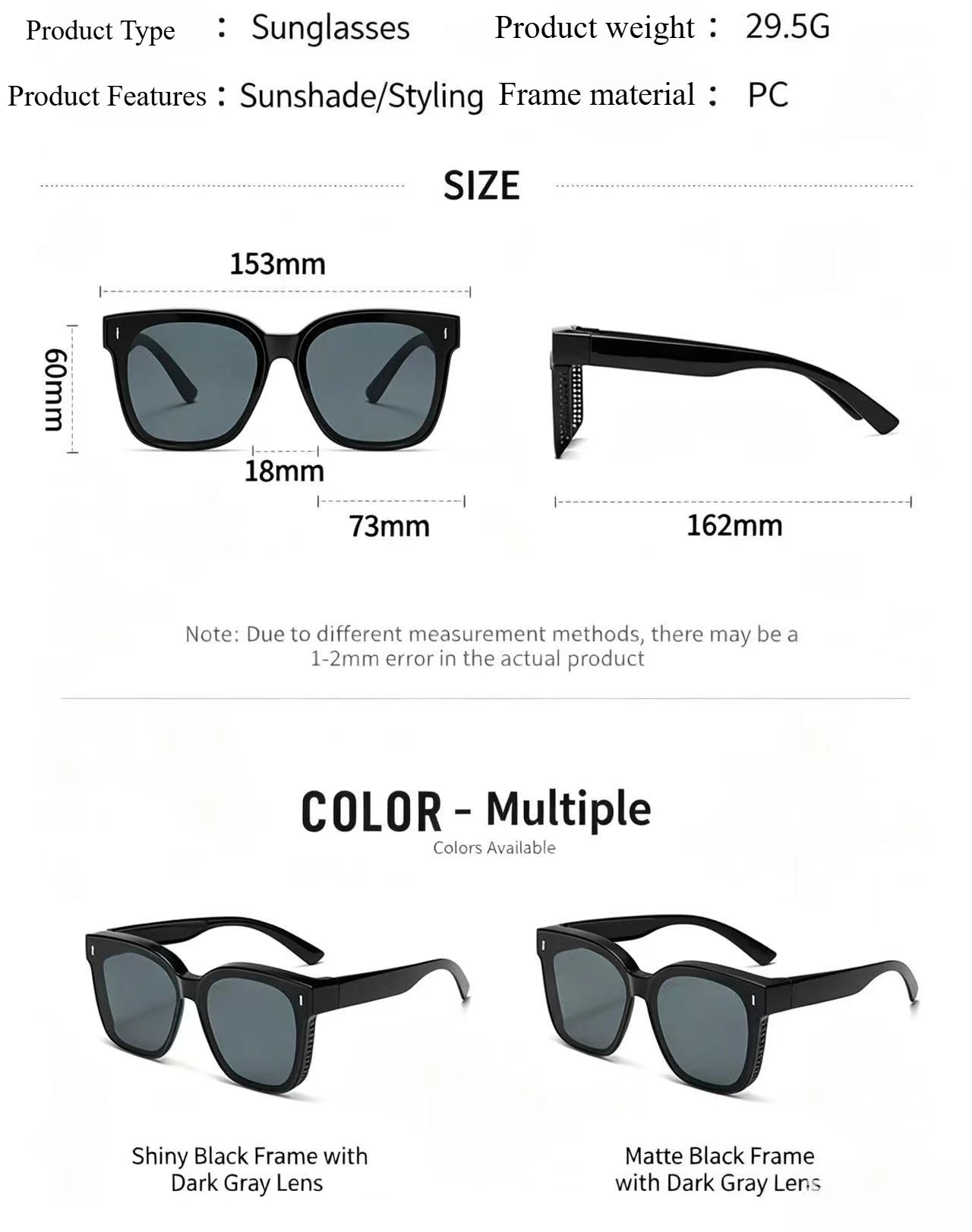 Polarized Clip-On Sunglasses for Glasses Wearers, Fashion Square Over Glasses Myopia Sunglasses, UV400 Protection for Driving, Fishing & Outdoor Use