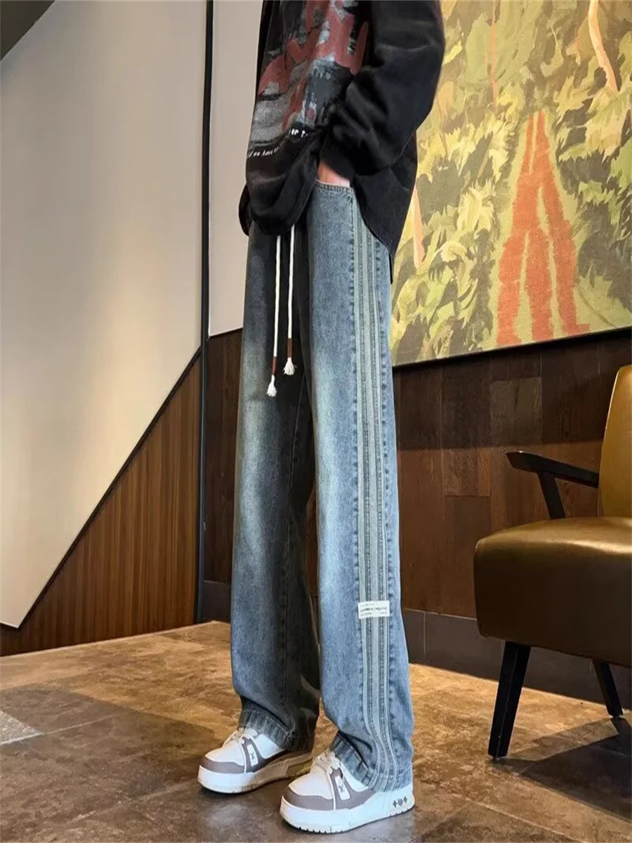 Men's Retro High-Waist Loose Straight Denim Jeans