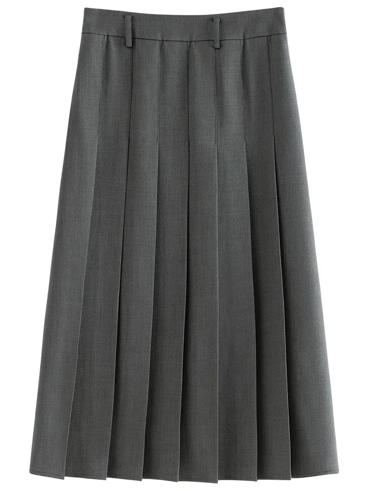 Women's Pleated Midi Skirt – Elegant Office Style