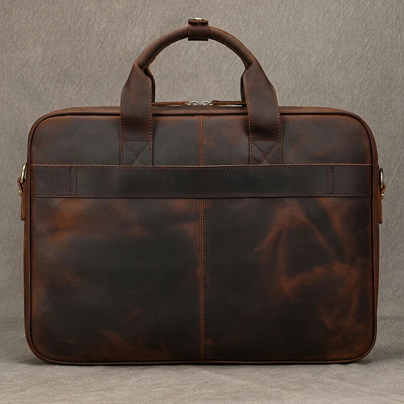 Men Briefcase Genuine Leather Laptop Bag 14 15.6" PC Doctor Lawyer Computer Bag Cowhide Male Briefcase Leather Men Business Bag
