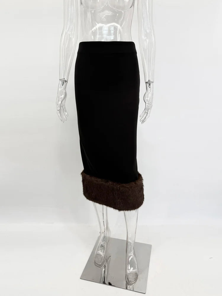 Elegant Fur & Feather 2-Piece Maxi Set