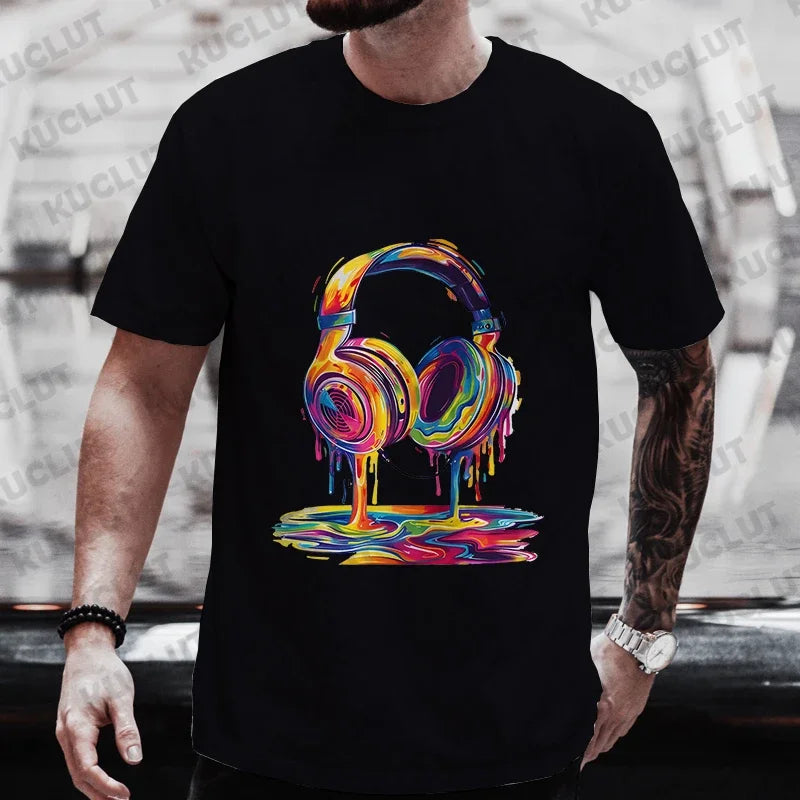Men’s Hip Hop Melting Headset Graphic Oversized Tee