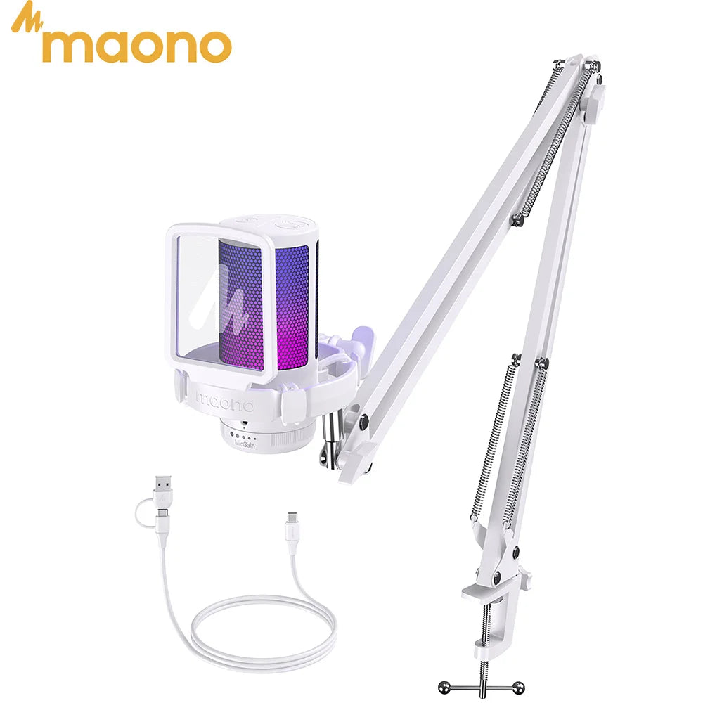 Maono Gamerwave DGM20S USB Microphone Gaming Mic Condenser Mic RGB Mic Noise Canceling Mic with Mic Gain RGB Light One Key Mute