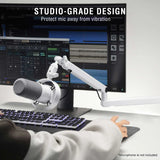FIFINE Microphone Boom Arm, Adjustable Low Profile Mic Arm with Desk Mount Clamp,Cable Storage for Streaming Gaming-White BM88W